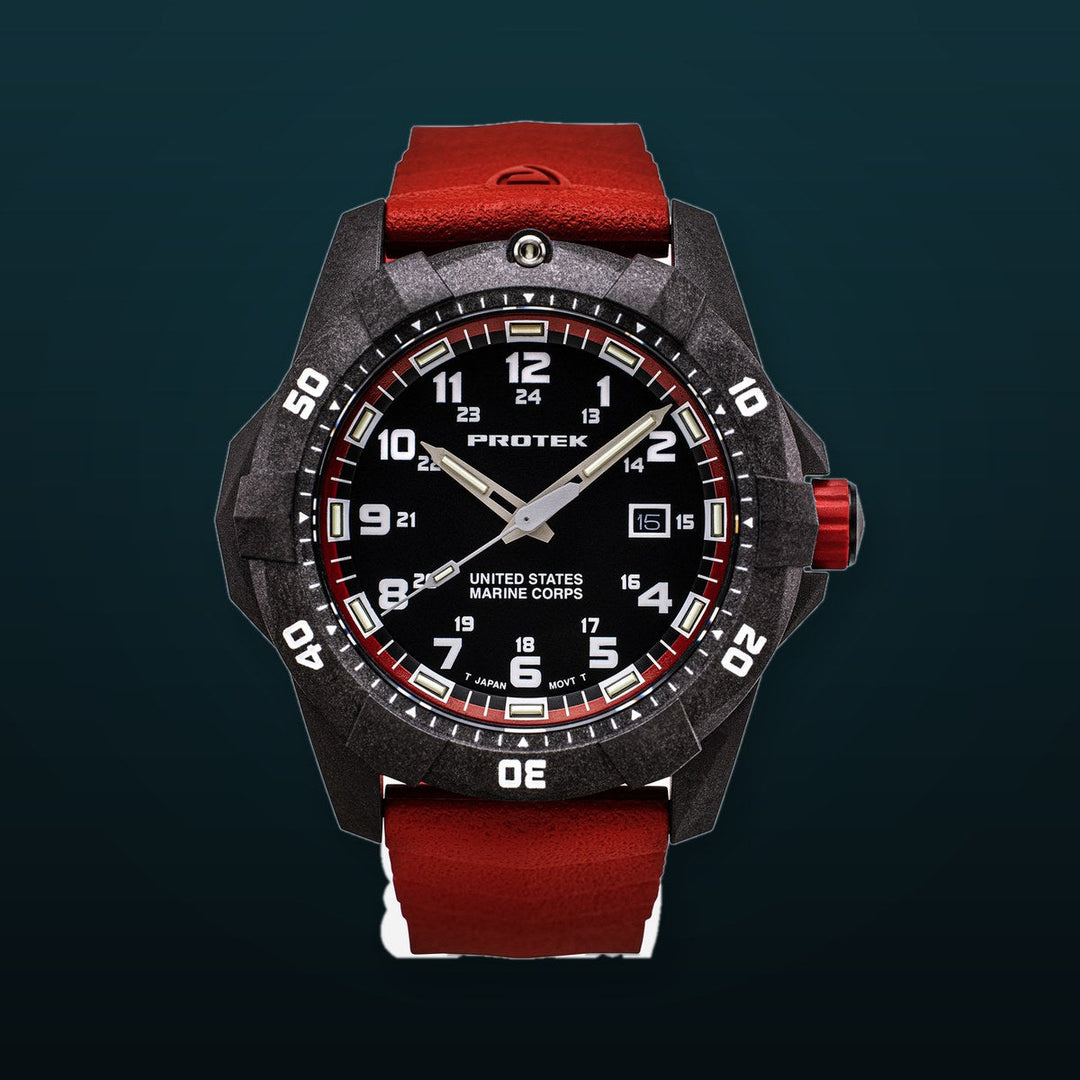 USMC Carbon Dive CARBON CASE/BLACK & RED DIAL/RED STRAP | Black / Red Dial