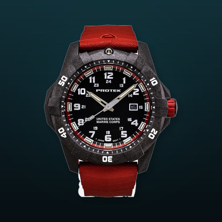 USMC Carbon Dive CARBON CASE/BLACK & RED DIAL/RED STRAP | Black / Red Dial