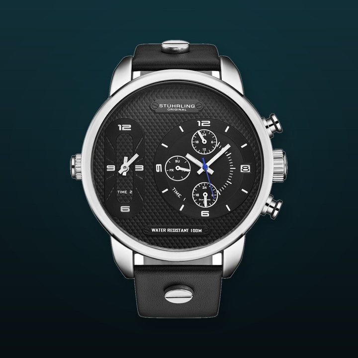 Global GMT Japanese Quartz 52mm Black/Silver | Black Dial