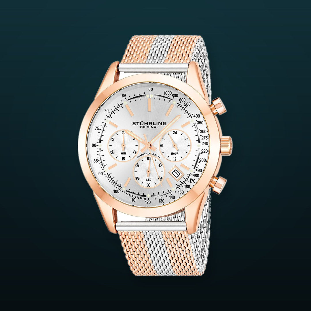 Rialto 3975 Quartz 44mm Chronograph Rose/Silver | Silver Dial