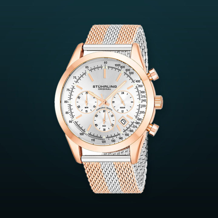 Rialto 3975 Quartz 44mm Chronograph Rose/Silver | Silver Dial
