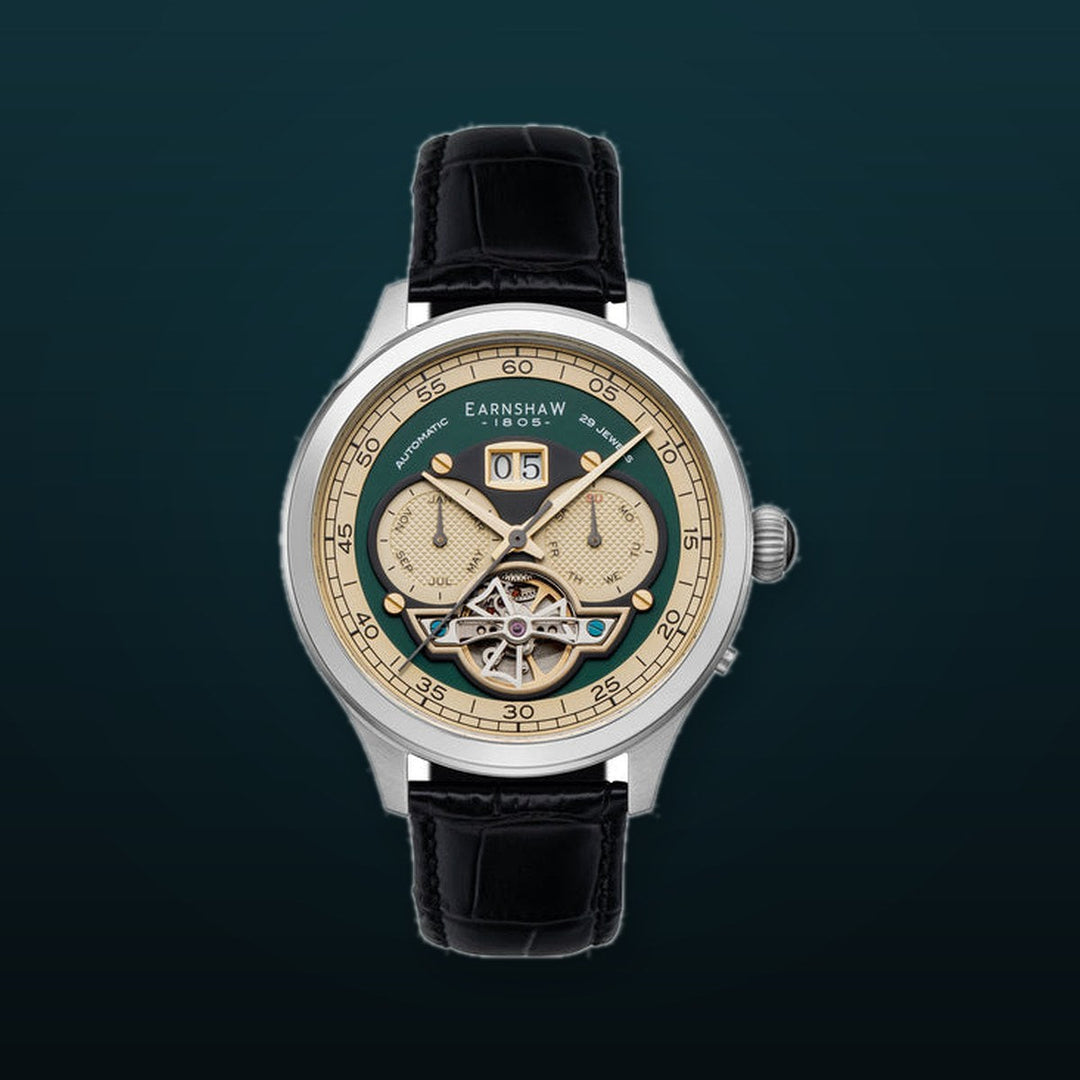 Baron Grand Date Calendar Open Heart Automatic Green / Leather | Green Dial