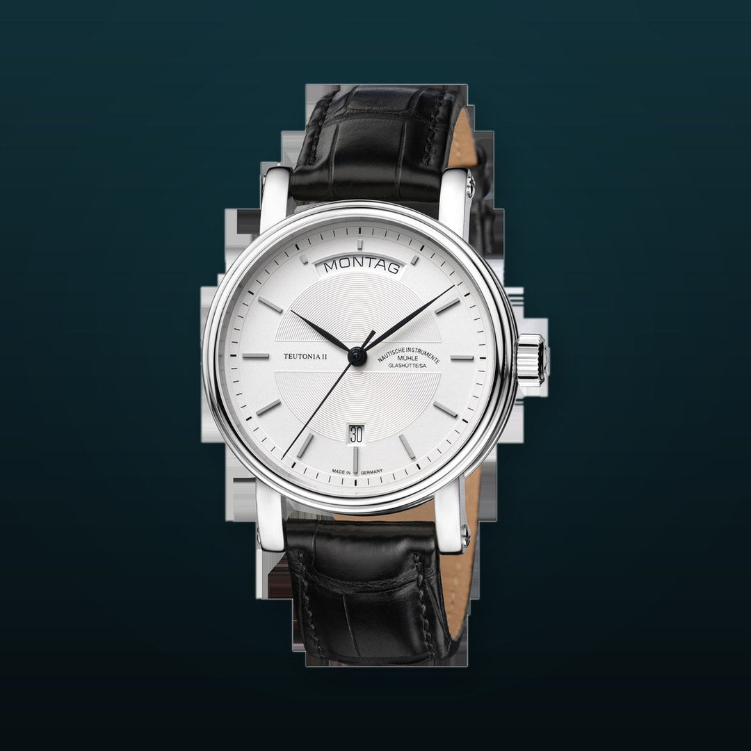 Teutonia II Day/Date White / Black Leather | White Dial
