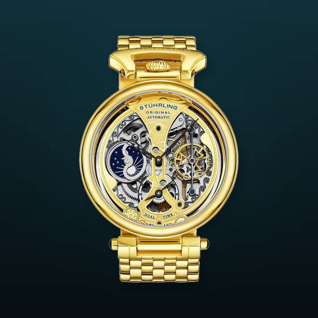 Emperor's Grandeur 4003 Dual Time Automatic 46mm Skeleton Gold/Bracelet | Gold Dial