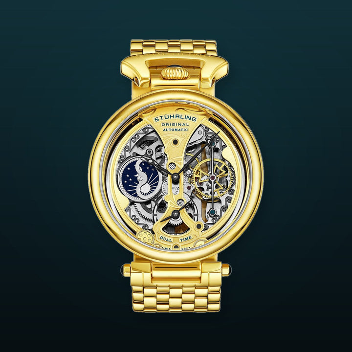 Emperor's Grandeur 4003 Dual Time Automatic 46mm Skeleton Gold/Bracelet | Gold Dial