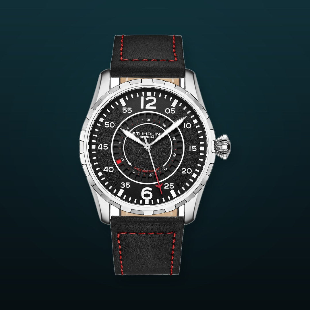 Aviator 4002 Silver case/Leather strap/ Brass Dial | Black Dial