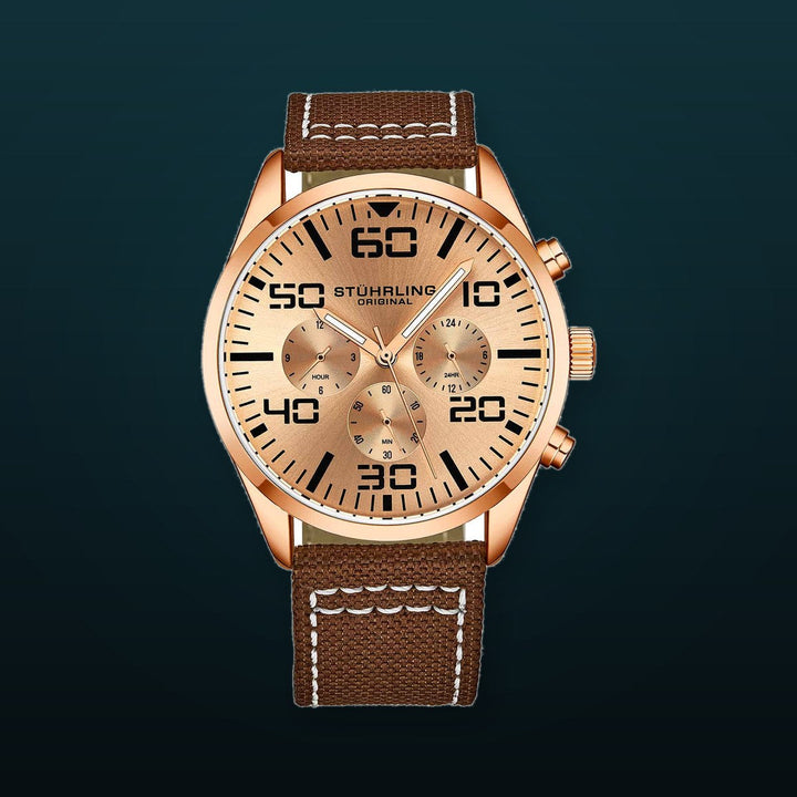 Aviator Rose Dial/ Brown Nylon | Rose Gold Dial