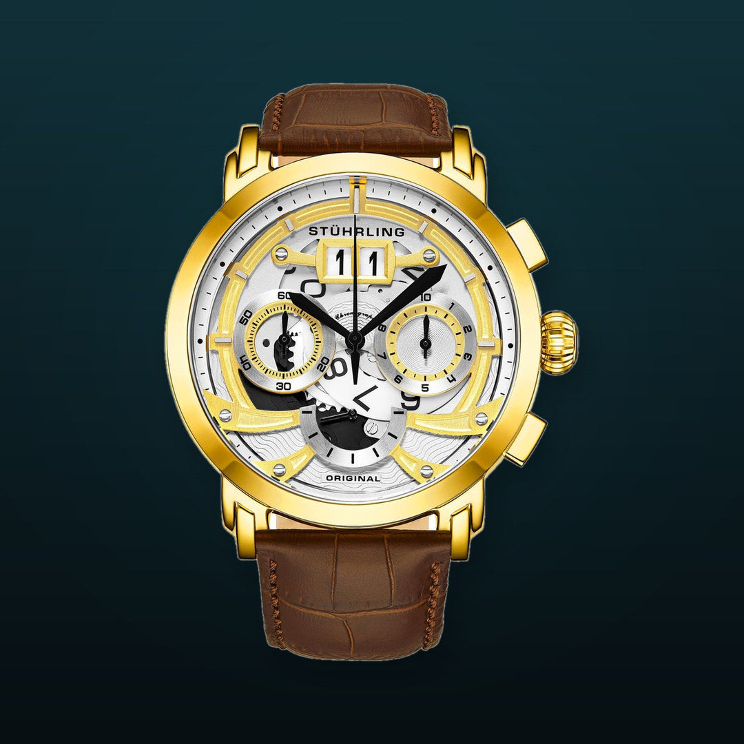 Monaco Brown/Leather/White Dial/Gold Case | White Dial