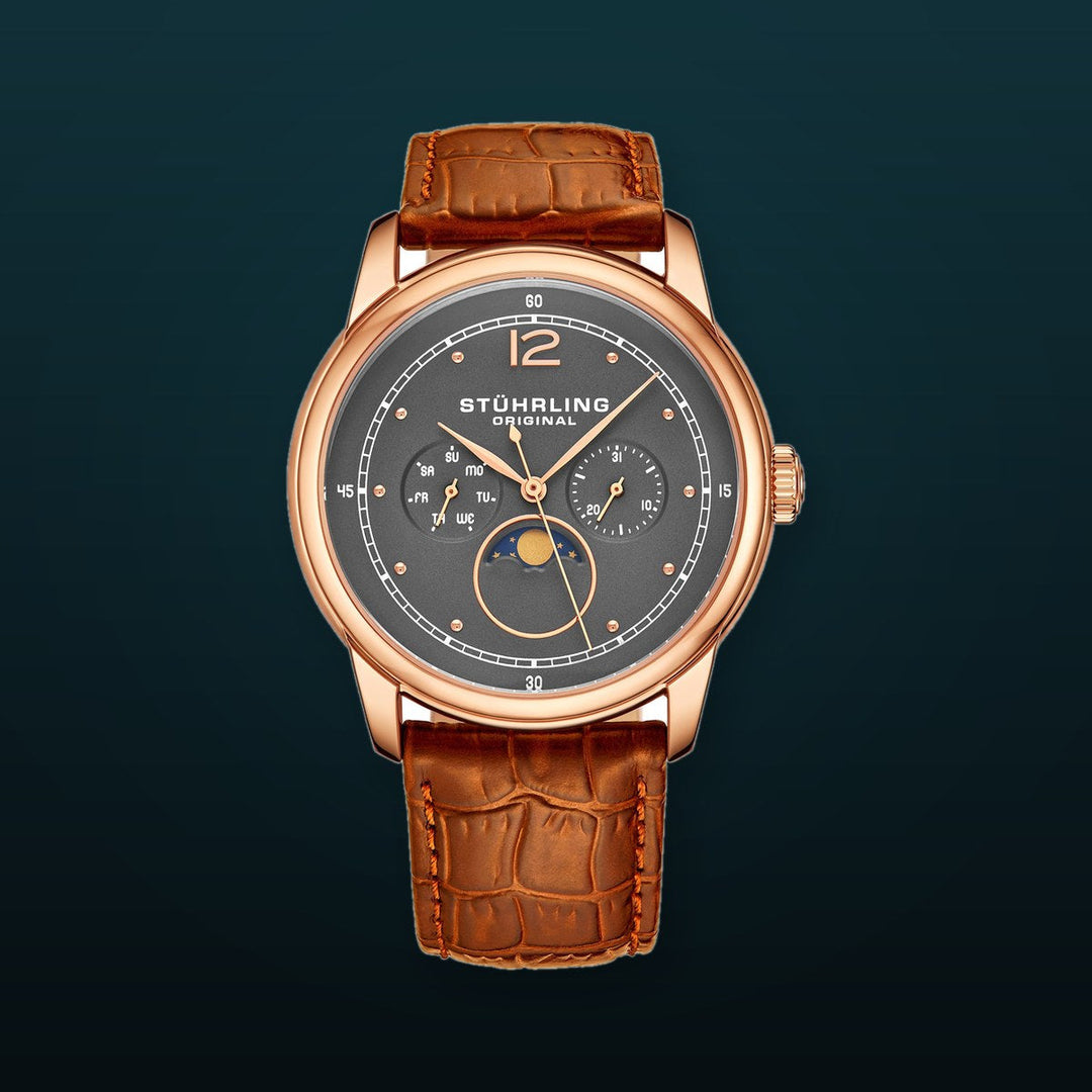 Symphony Light Brown/Leather/Gun Metal Grey Dial/Rose Case | Dark Grey Dial
