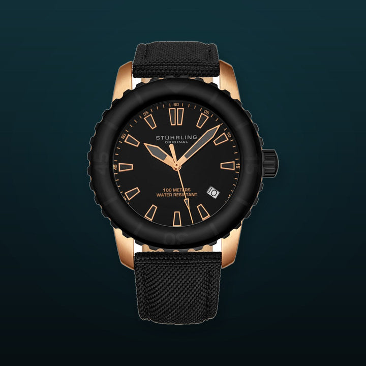 Aquadiver Black/Leather/Black Dial/Rose Case | Black Dial