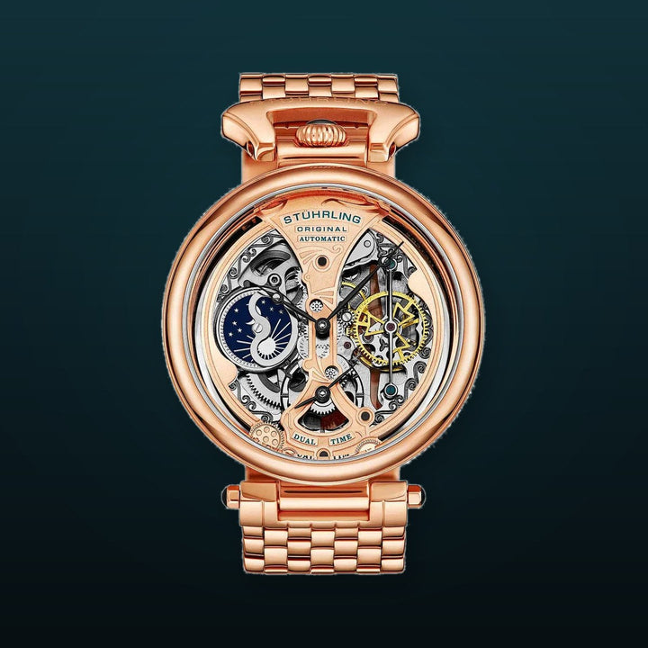 Emperor's Grandeur 4003 Dual Time Automatic 46mm Skeleton Rose/Stainless Steel | Rose / Salmon Dial