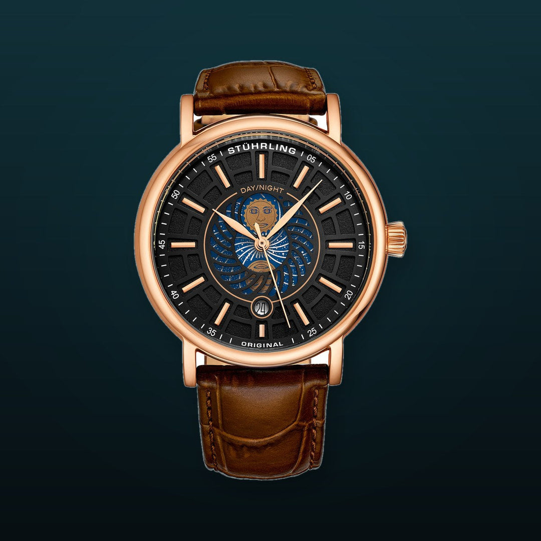 Symphony Rose Gold case/Leather strap/ Brass Dial | Black Dial