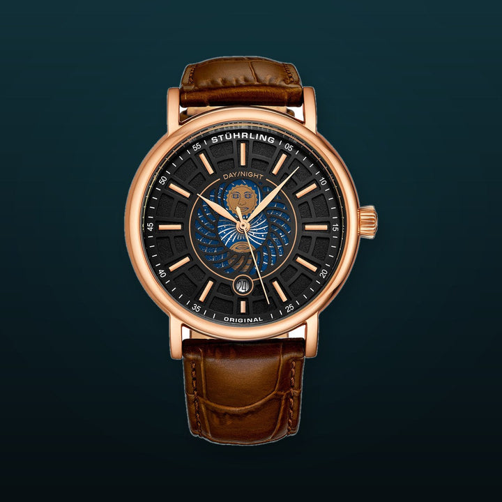 Symphony Rose Gold case/Leather strap/ Brass Dial | Black Dial