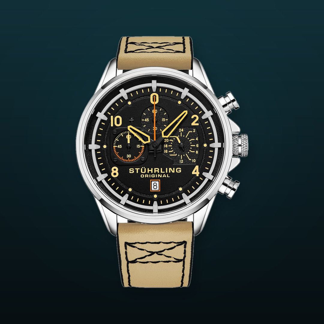 Aviator 929 Beige/Leather | Black Dial