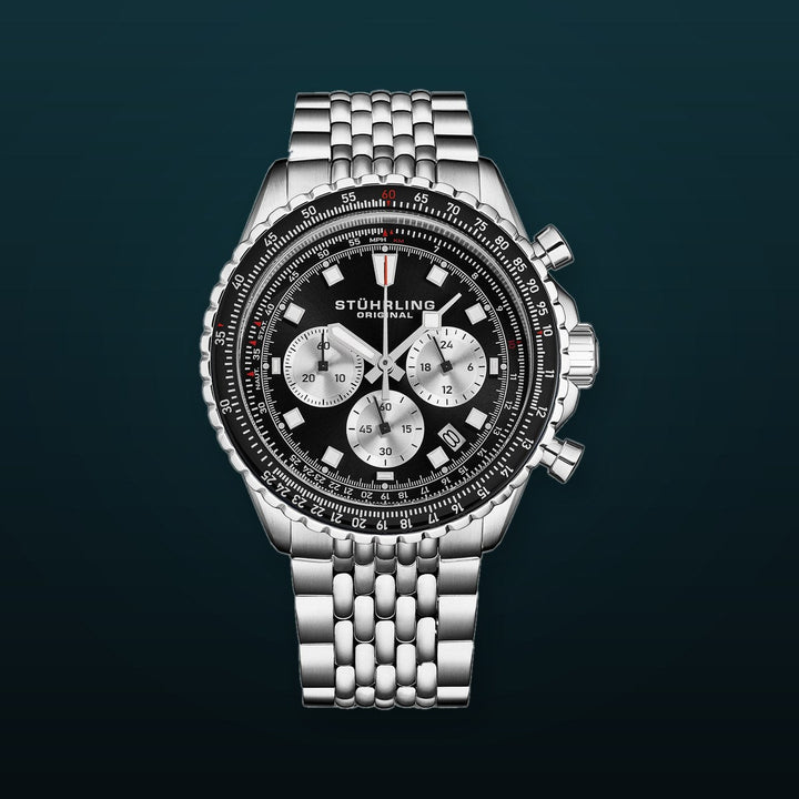 Japanese Chronograph RaceWay 44mm Quartz Watch Black/Stainless Steel | Black Dial