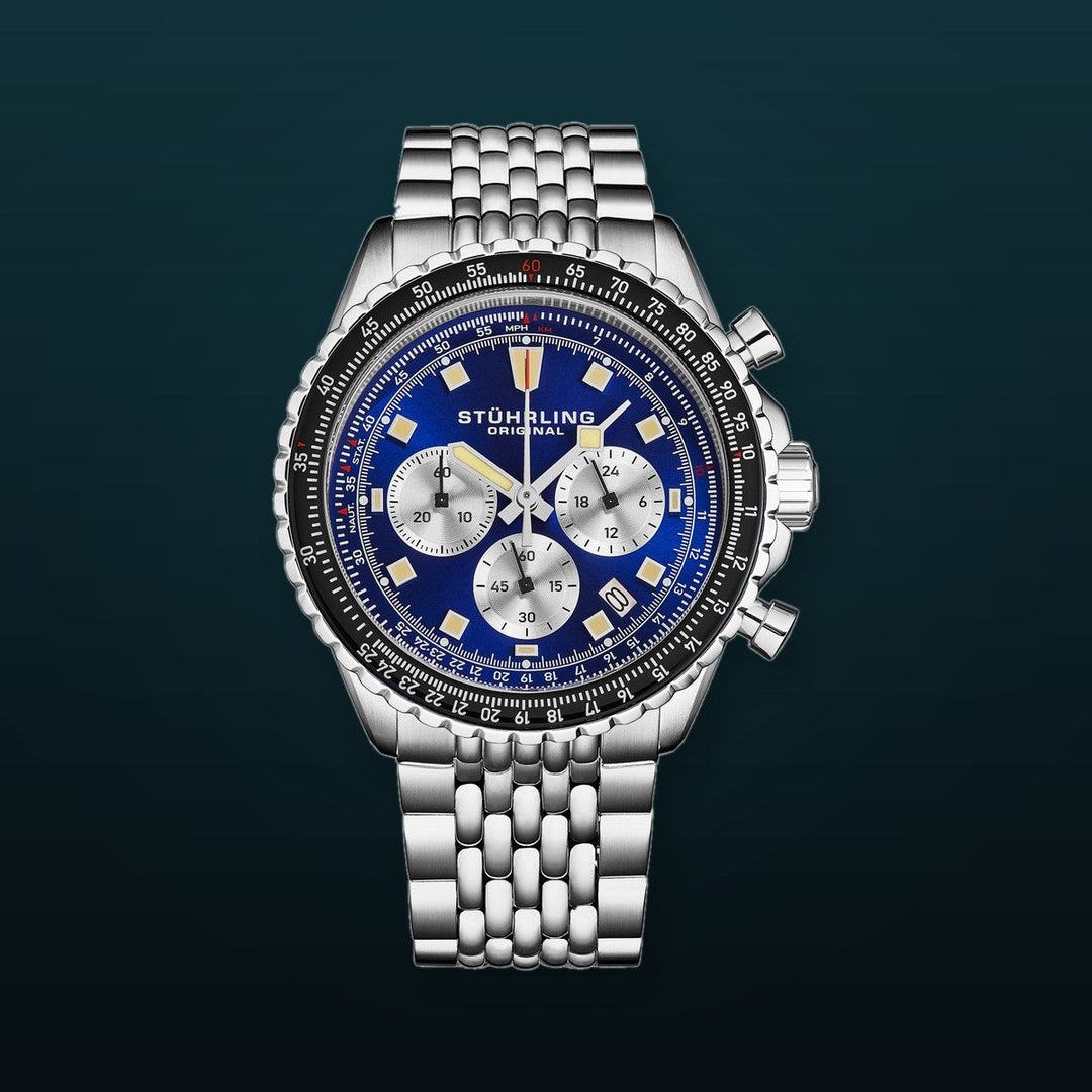 Japanese Chronograph RaceWay 44mm Quartz Watch Blue/Stainless Steel | Blue Dial