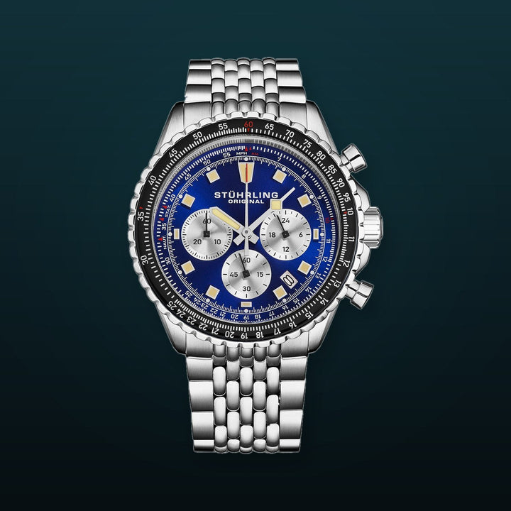 Japanese Chronograph RaceWay 44mm Quartz Watch Blue/Stainless Steel | Blue Dial