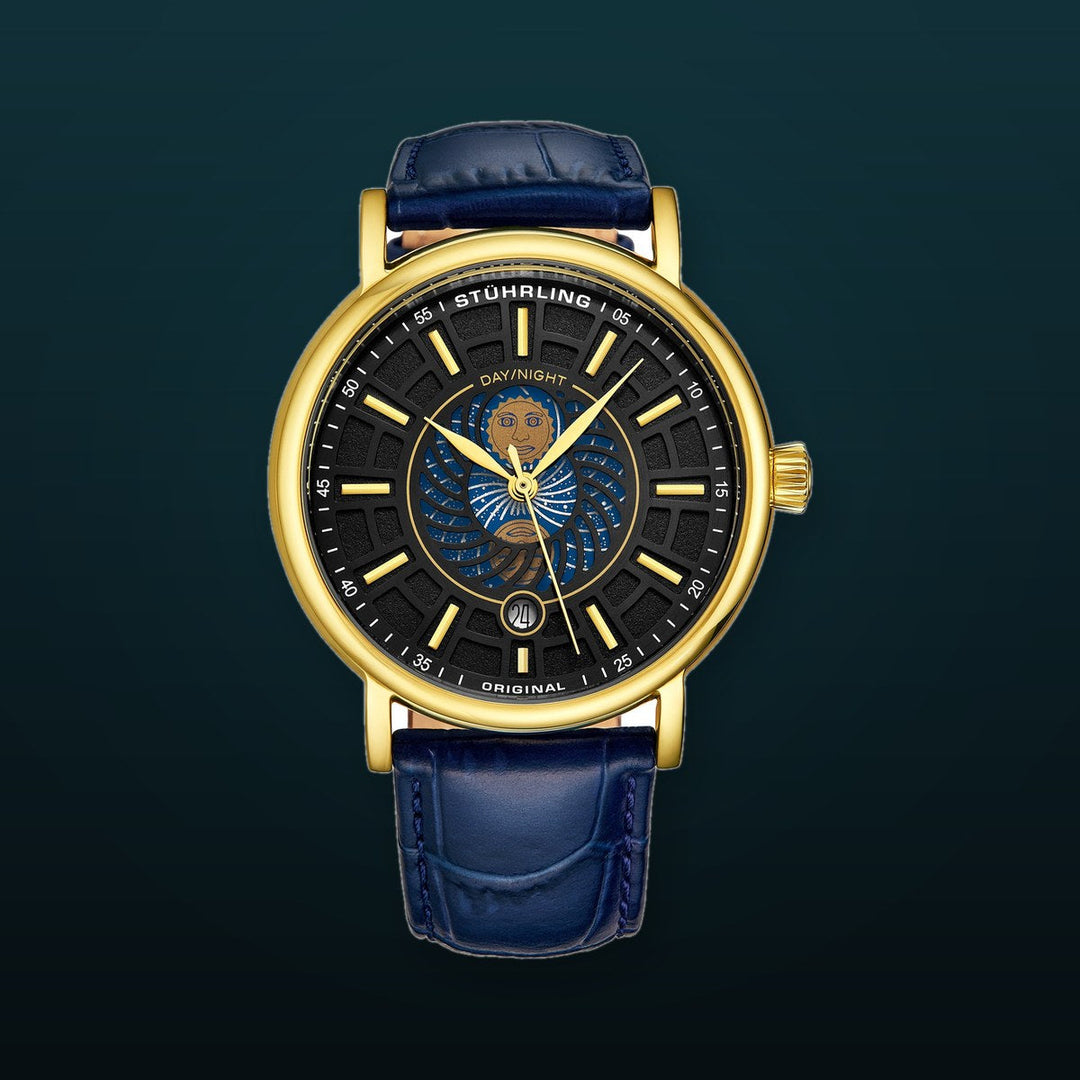 Symphony Gold case/Leather strap/ Brass Dial | Black Dial