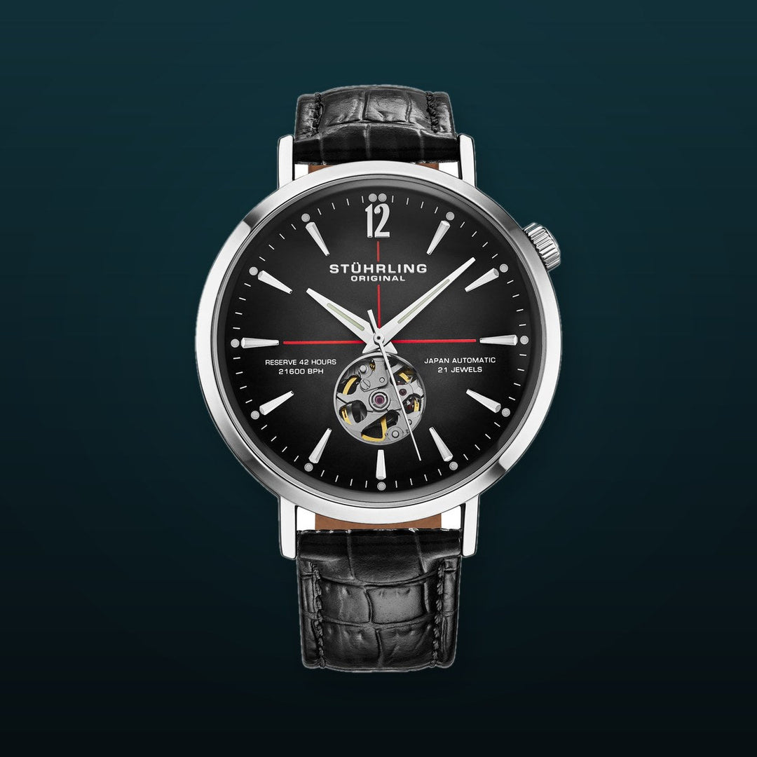 Quasar Skeleton Automatic 42mm Black/Leather | Black Dial