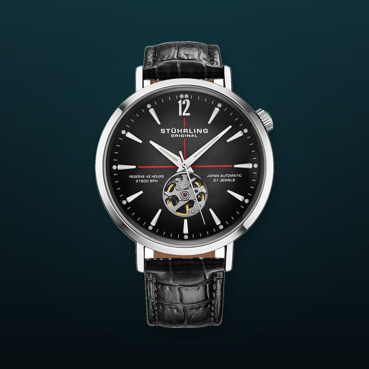 Quasar Skeleton Automatic 42mm Black/Leather | Black Dial