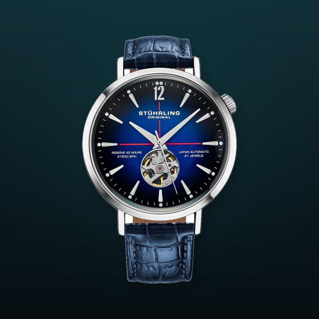 Quasar Skeleton Automatic 42mm Blue/Leather | Blue Dial