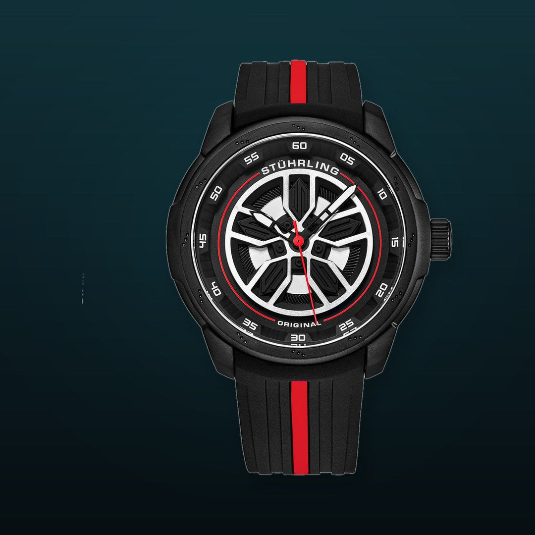Aviator Black and red/Rubber/Black/Silver Dial/Black Case | Black Dial