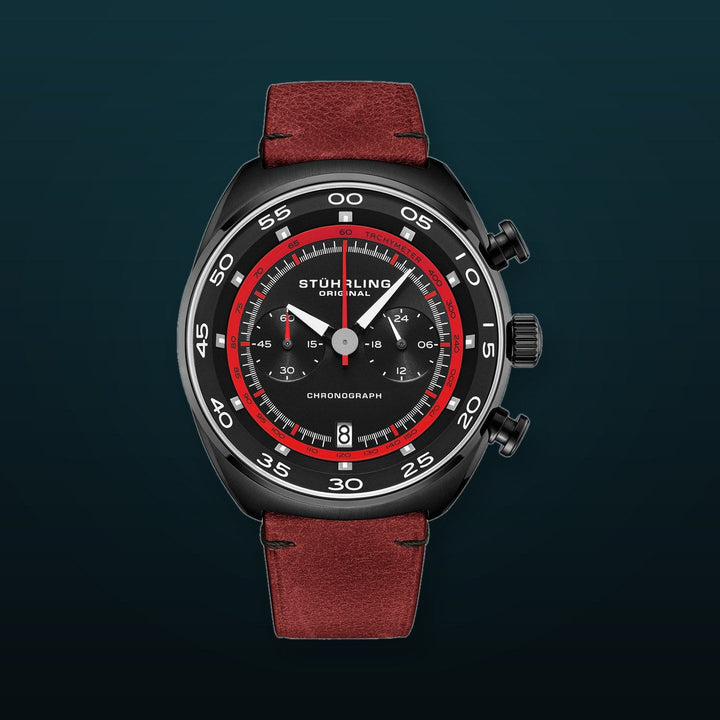 Monaco Red/Leather/Black Dial/Black Case | Black Dial