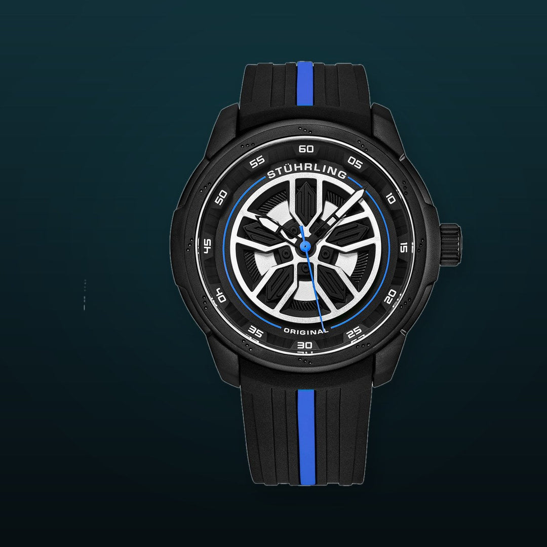 Aviator Black and blue/Rubber/Black/Silver Dial/Black Case | Black Dial