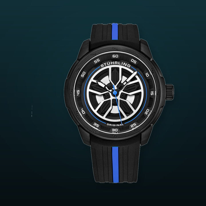 Aviator Black and blue/Rubber/Black/Silver Dial/Black Case | Black Dial