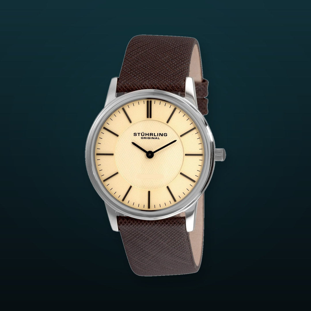 Symphony 238 Silver case/Leather strap/ Brass Dial | Champagne Dial