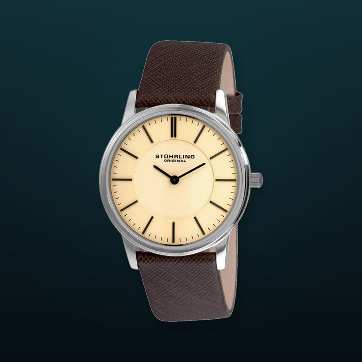 Symphony 238 Silver case/Leather strap/ Brass Dial | Champagne Dial
