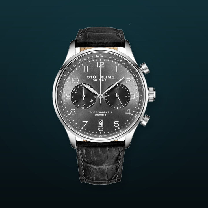 GR1-Q Quartz 42mm Chronograph Black/Leather | Gunmetal Dial