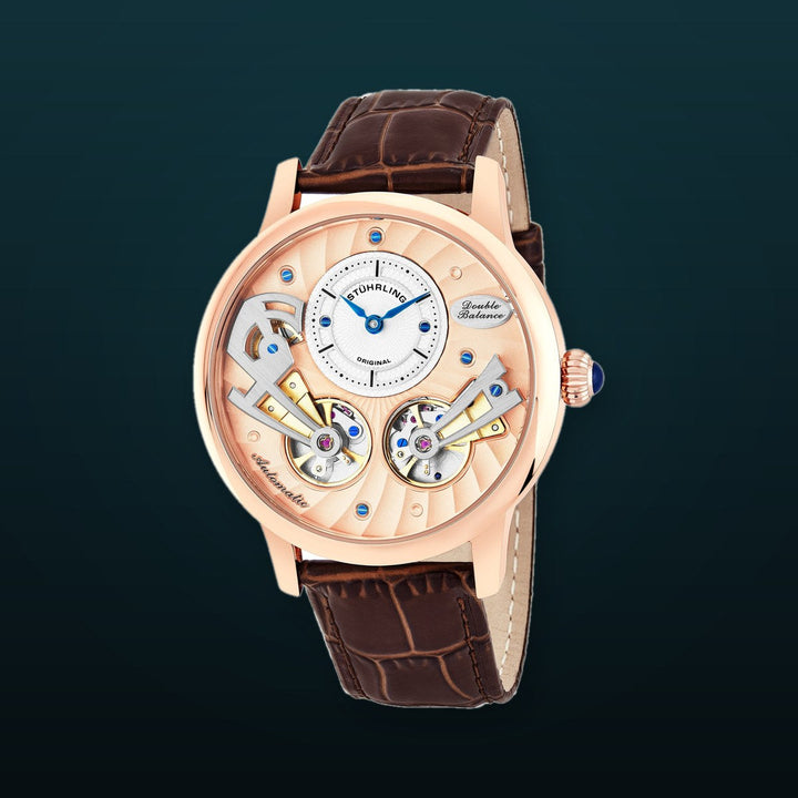 Legacy Rose Gold case/Leather strap/ Brass Dial | Semi-transparent Dial