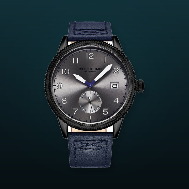 Aviator 4011 Quartz 44mm Blue/Leather | Gray Dial