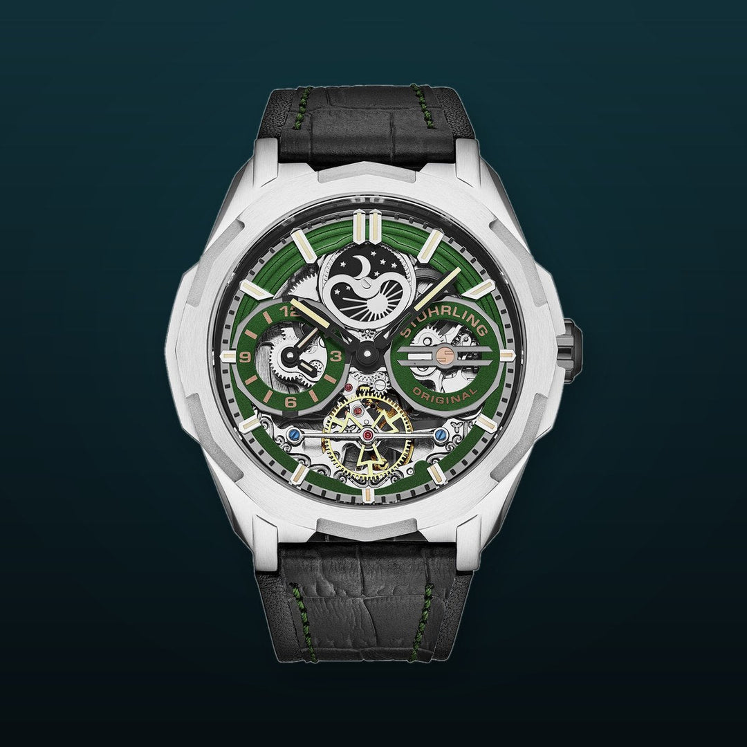 Dual Time Automatic Navigator 46mm Skeleton Green/Leather | Green Dial