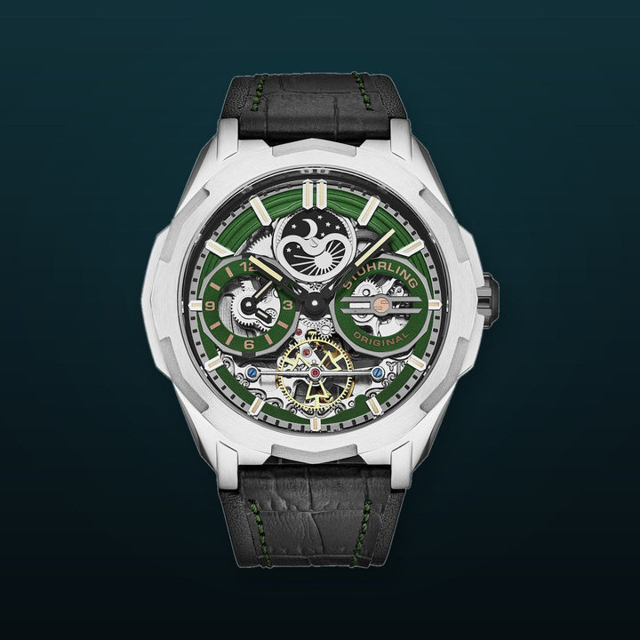 Dual Time Automatic Navigator 46mm Skeleton Green/Leather | Green Dial