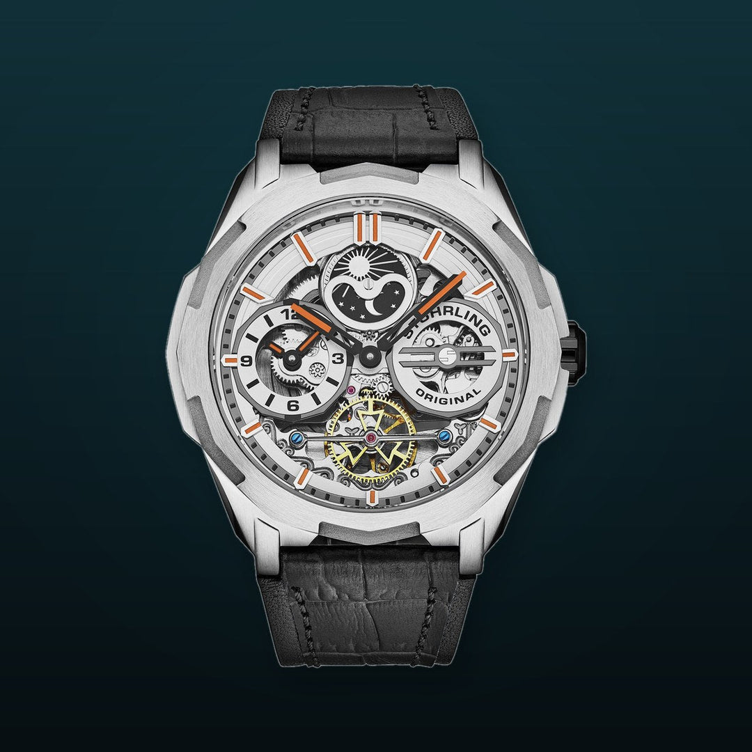 Dual Time Automatic Navigator 46mm Skeleton Silver/Leather | Silver Dial