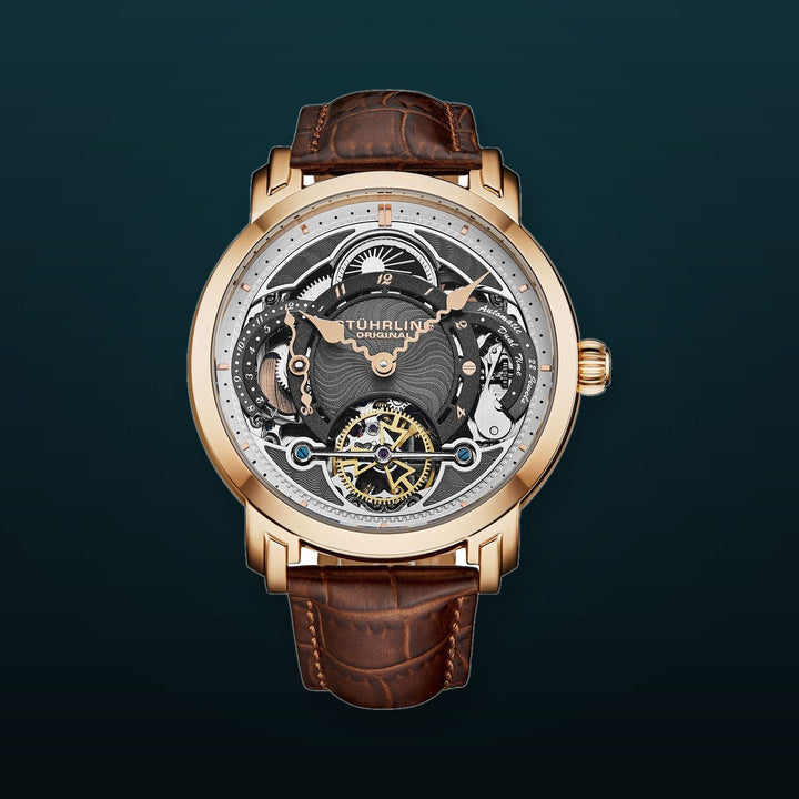 Legacy Dual Time Skeleton Leather | Gunmetal Dial