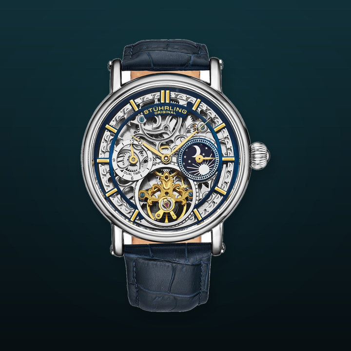 Legacy Silver case/Leather strap/ Brass Dial | Blue Dial