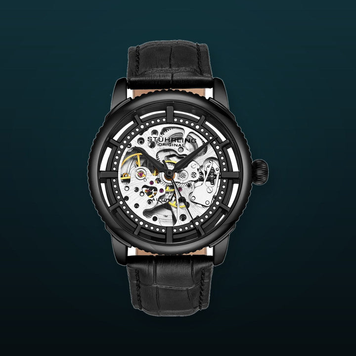 Legacy Automatic Black Skeleton Watch Black/Leather | Black Dial