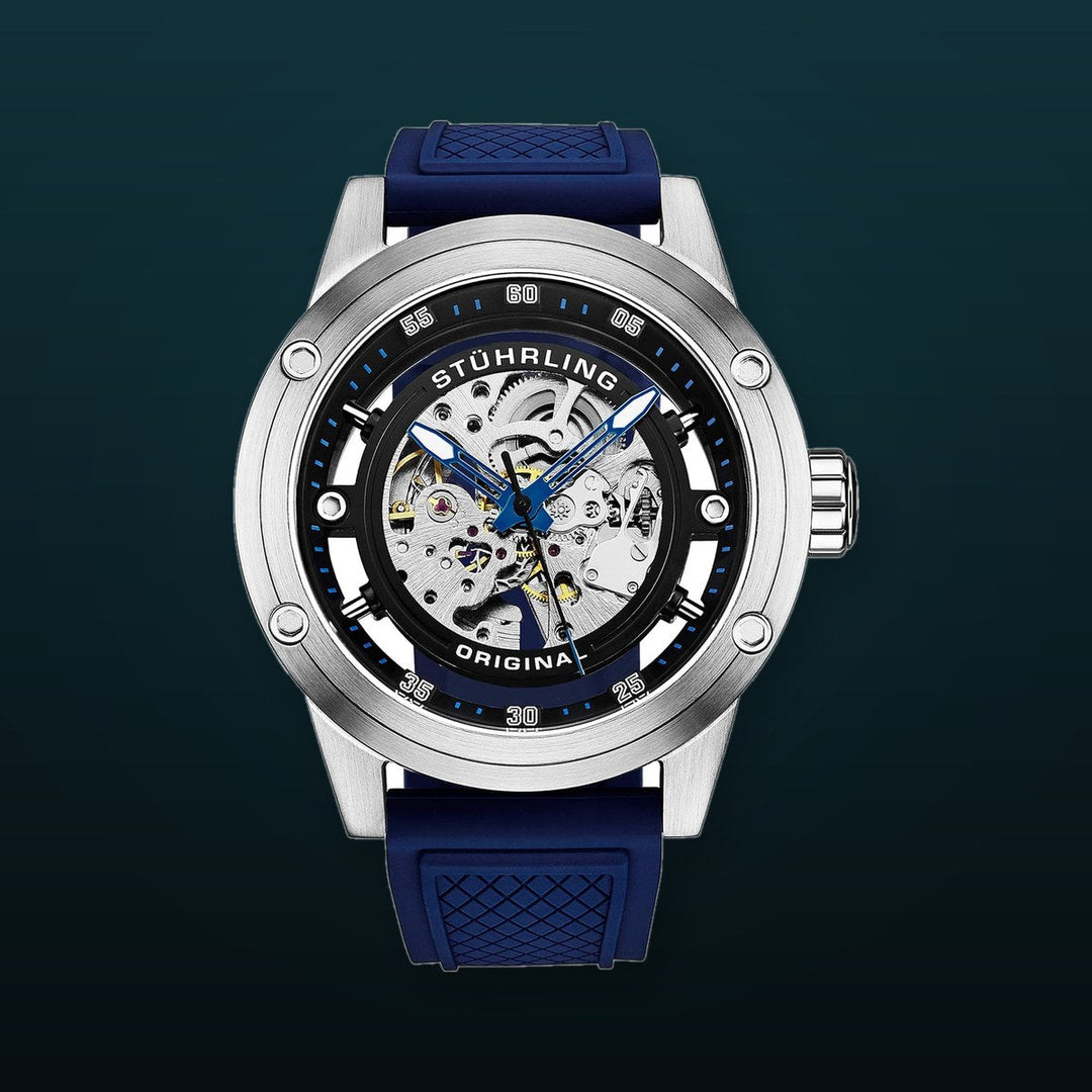 Automatic 50mm Skeleton Blue/Silver | Black Dial