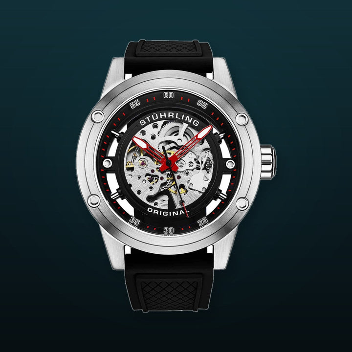 Automatic 50mm Skeleton silver | Black Dial