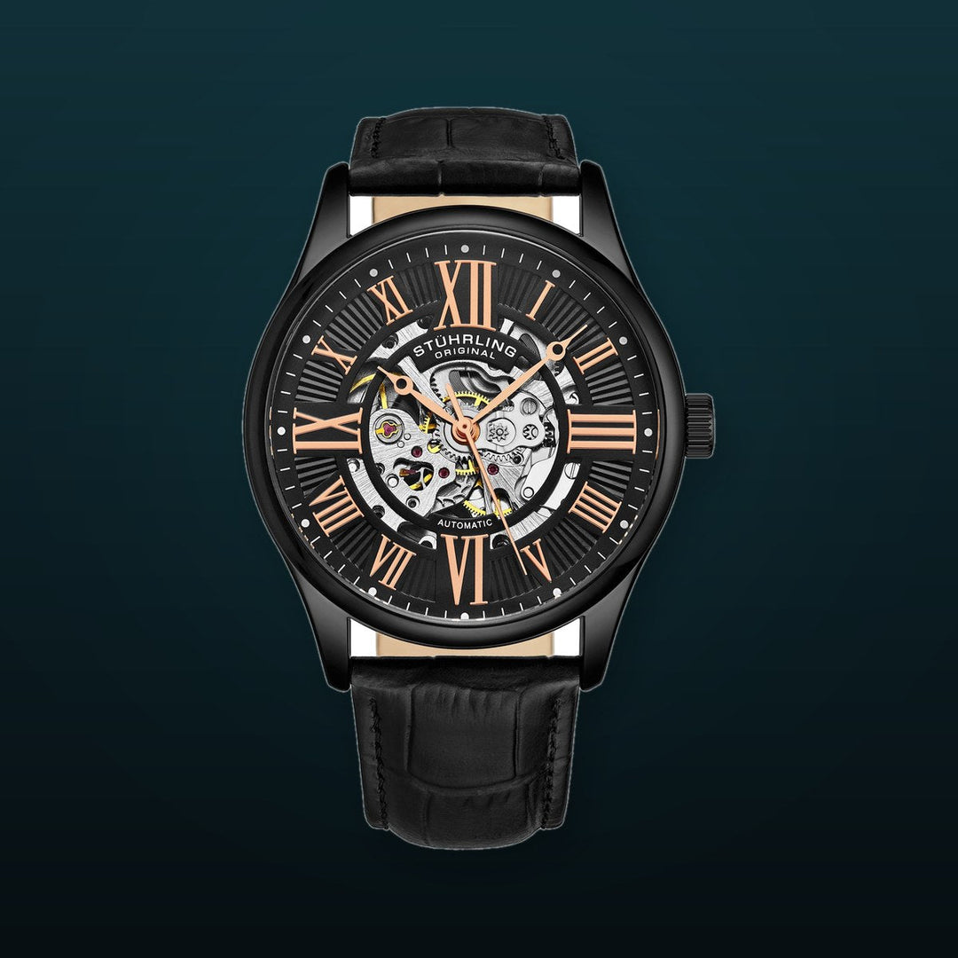 Atrium 3942 Automatic 42mm Skeleton Black/Leather | Black Dial