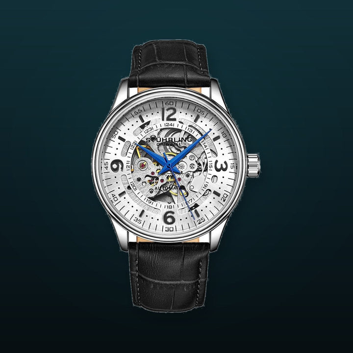 Denmark 3947 Automatic 42mm Skeleton Black/Leather | Silver Dial