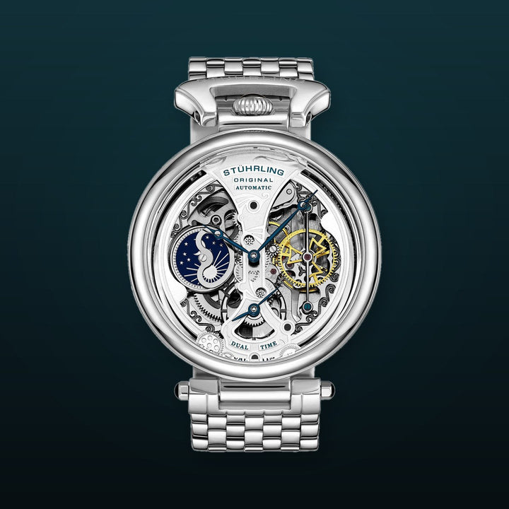 Emperor's Grandeur Dual Time Automatic 46mm Skeleton Silver/Stainless Steel | Silver Dial