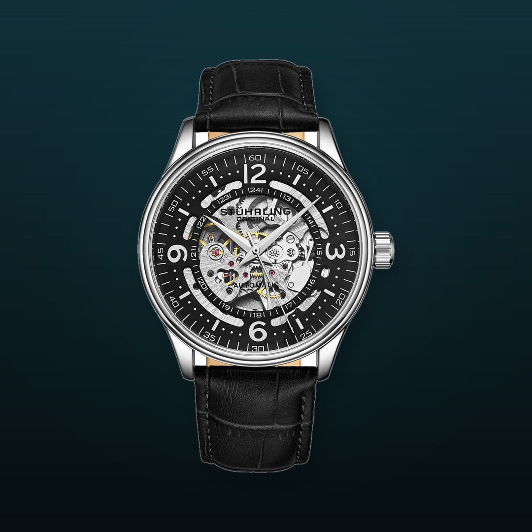 Denmark Automatic Skeleton Watch Black/Leather | Black Dial