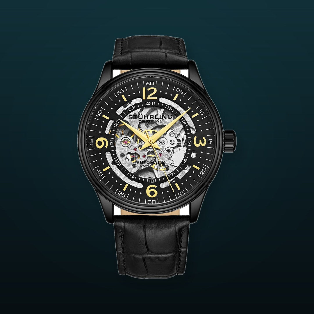Denmark 3947 Automatic 42mm Skeleton Black Black/Leather | Black Dial