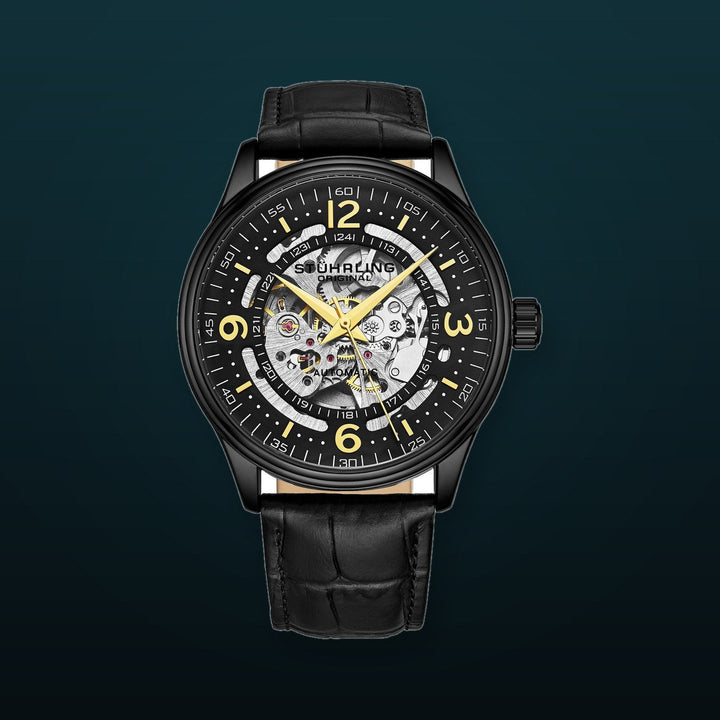 Denmark 3947 Automatic 42mm Skeleton Black Black/Leather | Black Dial