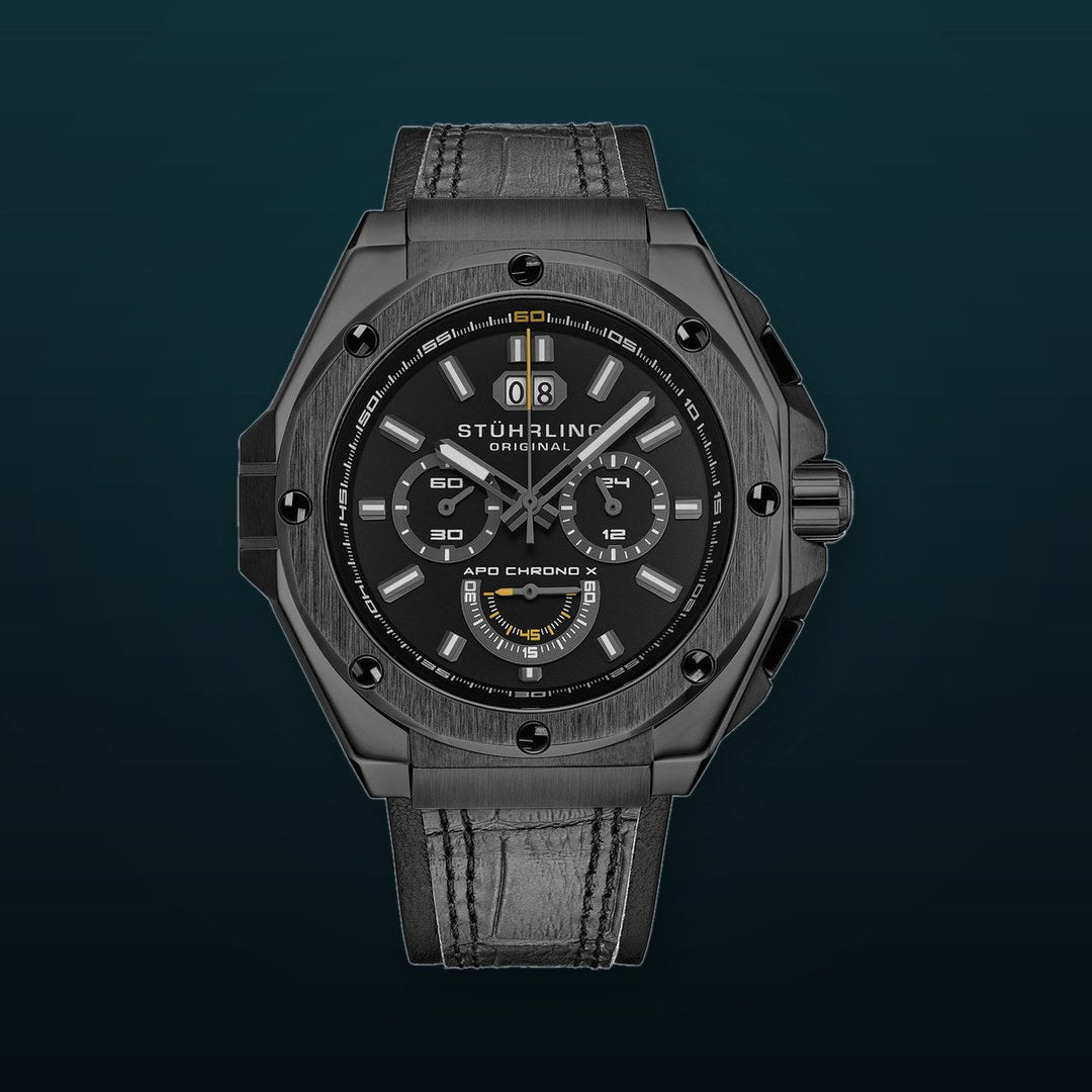 Mens Sport Watch Grey/Leather | Black Dial