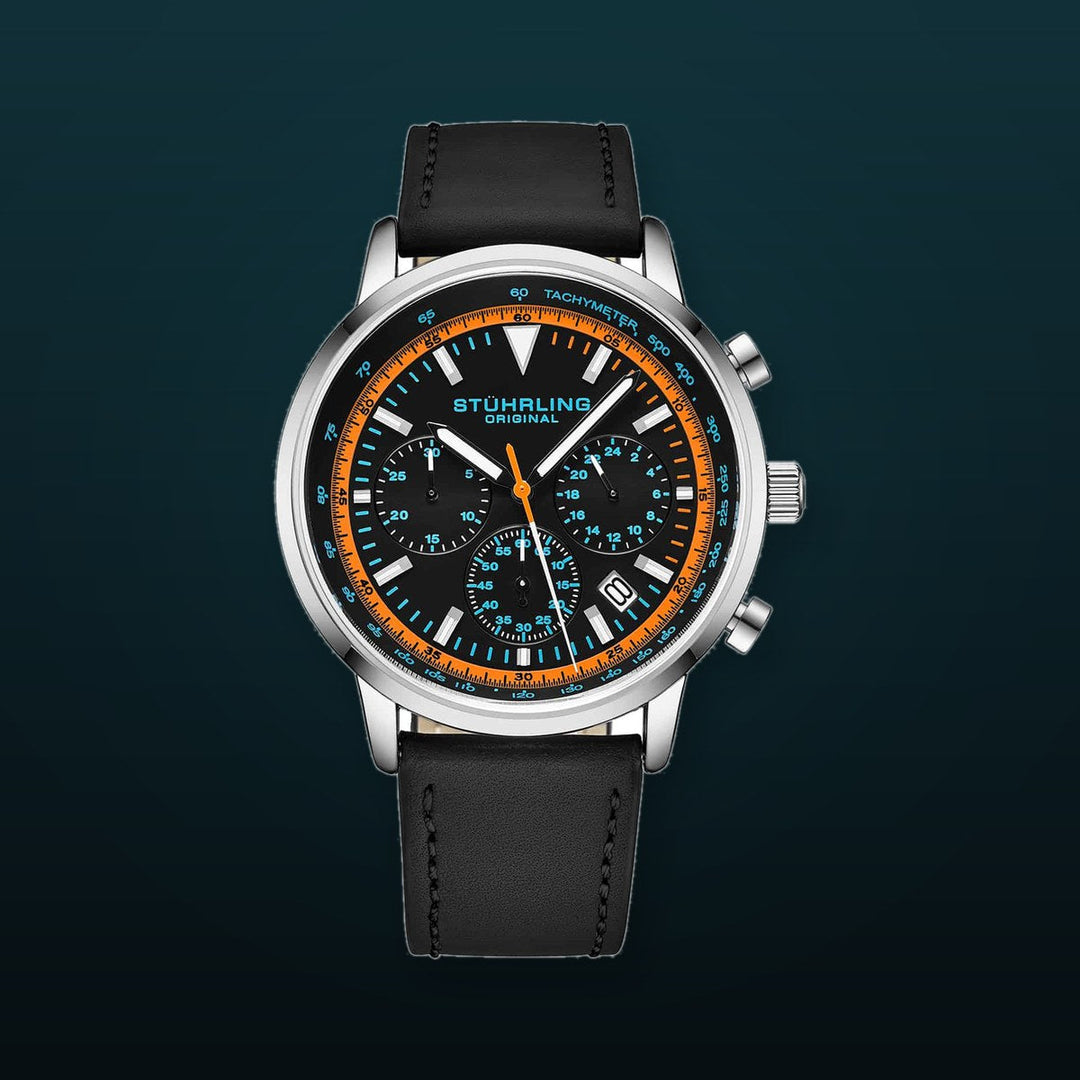 Monaco Black Dial / Black Leather Orange Blue | Black Dial